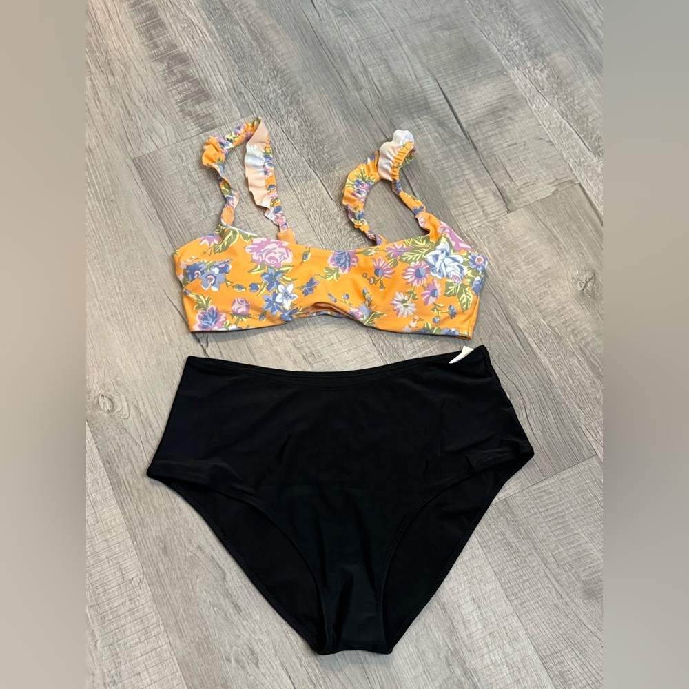 Aerie Black and Orange Bikini Set